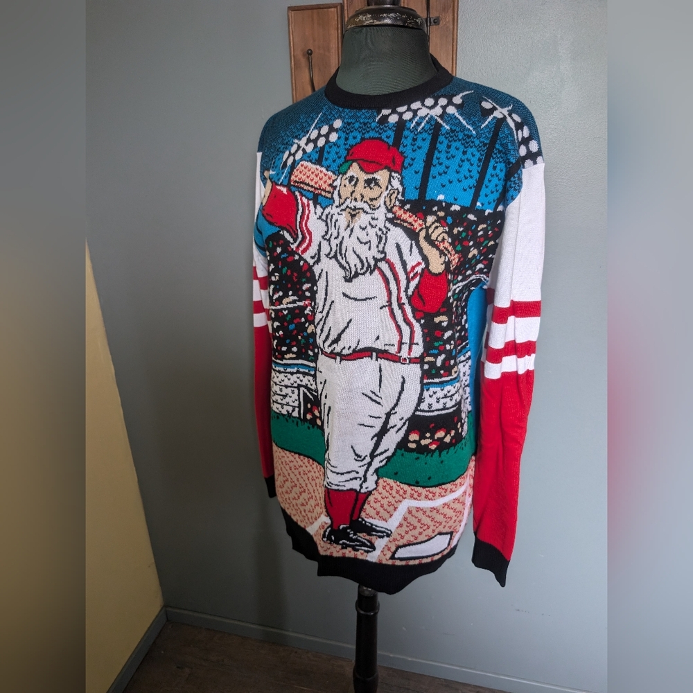 Santa Baseball Sweater, Ugly Christmas Sweater Party Outfit